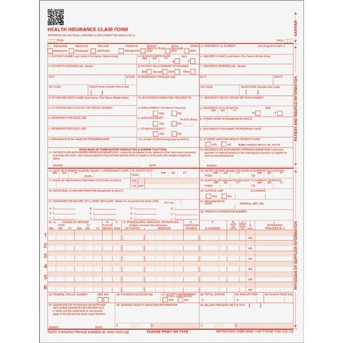 TOPS Tops TOP50135RV Cms 1500 Claim Form 250 Pack
