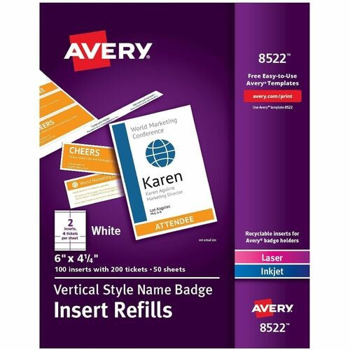 AVERY Avery AVE8522 Vertical Name Badge Inserts 4.25x6 in 100pk