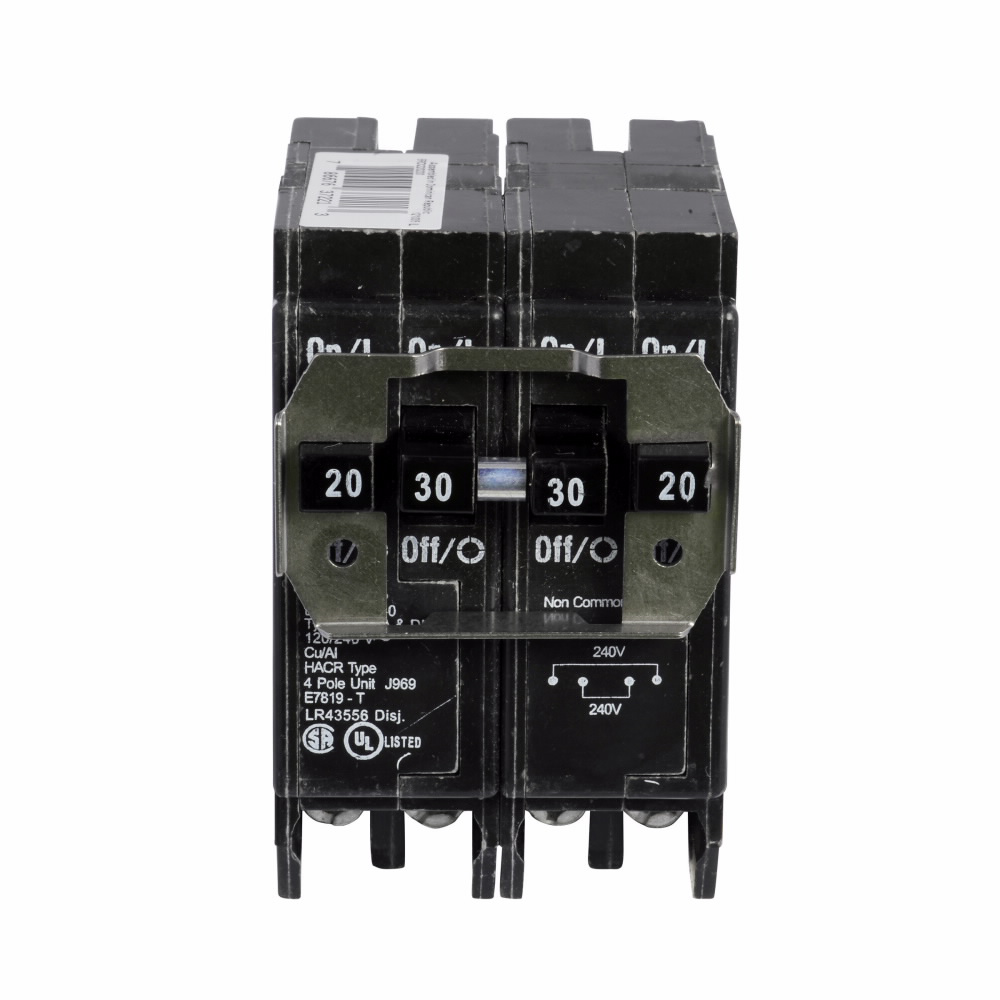 EATON BRDC220230 Type BRD Quadplex Circuit Breaker, 120/240 VAC, (2) 20 Amp, (2) 30 Amp, 10 kAIC, 4-Pole