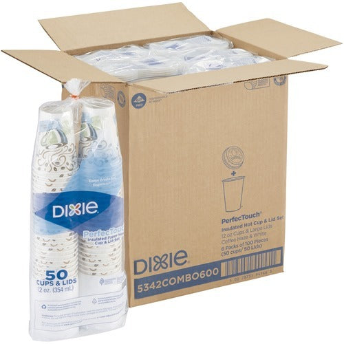 DIXIE Dixie Foods DXE5342COMBO6CT 12 Oz Hot Paper Cups Lids 6CT