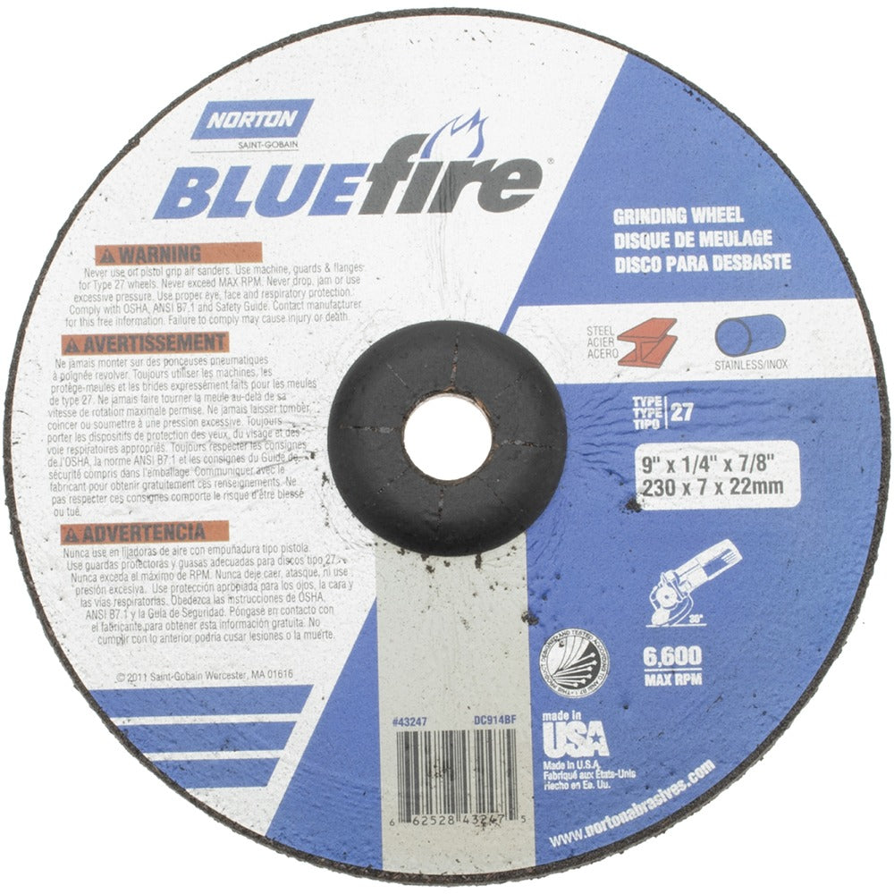 NORTON Norton 66252843247 Type 27 Grinding Wheel 9in 24 Grit