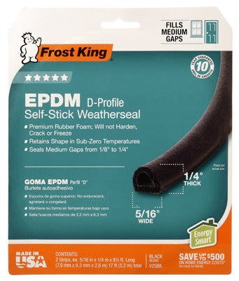 FROST KING Thermwell V25BK D-section Weather Strip Black 17 Ft