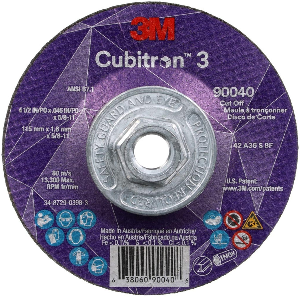 3M 3M 7100313192 Cubitron 3 Cut-Off Wheel 4-1/2 x 0.045 x 5/8-11 (10/Case) 3MA638060-90040
