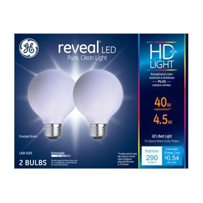 GE G E Lighting 31887 Led G25 Globe Bulb 4.5W 2 Pack