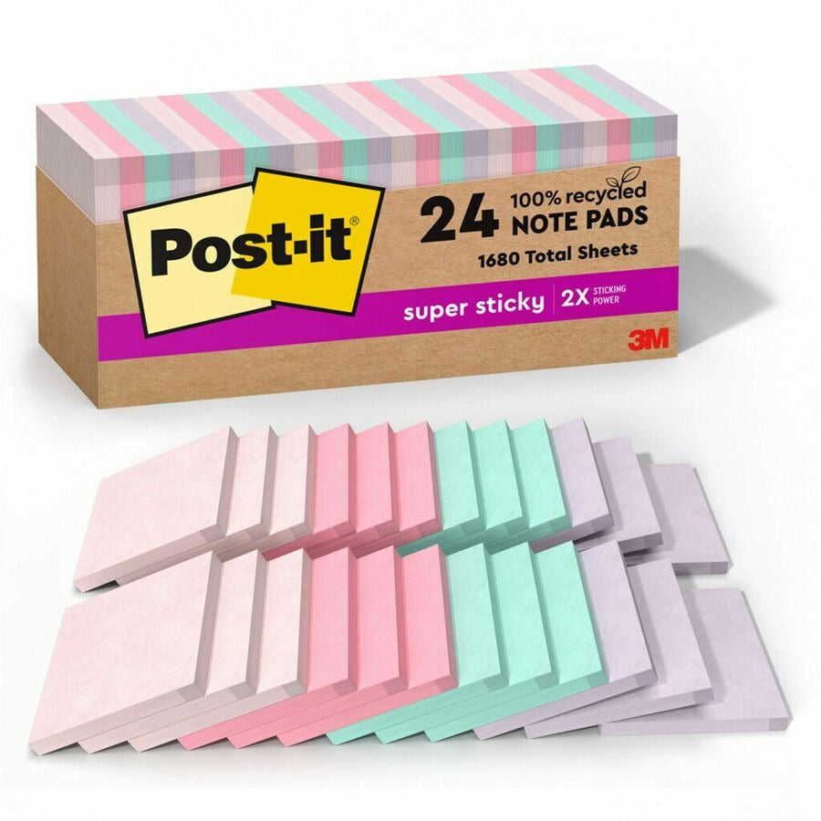 3M 3M MMM654R24SSNRP Post-it Recycled Super Sticky Notes 3 x 3 (24-Pack)