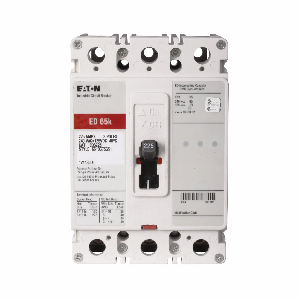 Eaton ED3200 Electrical ED3200 Series C F Frame Molded Case Circuit Breaker 200 A 240 Vac 125 Vdc 65 kAIC at 240 Vac