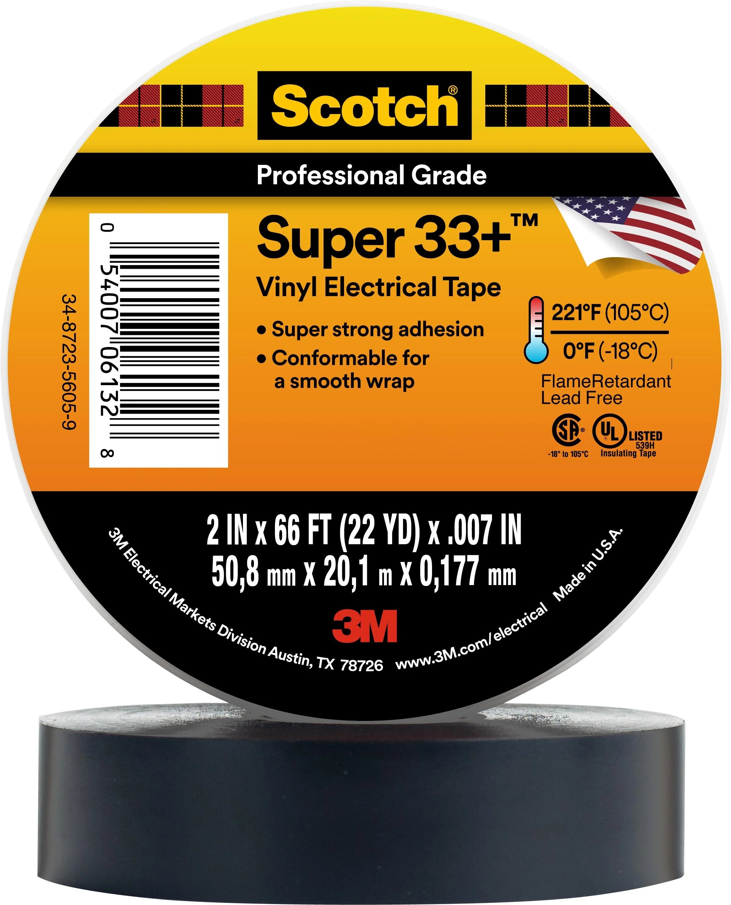 3M 3M 7000058137 Scotch Super 33+ Vinyl Electrical Tape 2 in x 66 ft (24 Rolls/Case)
