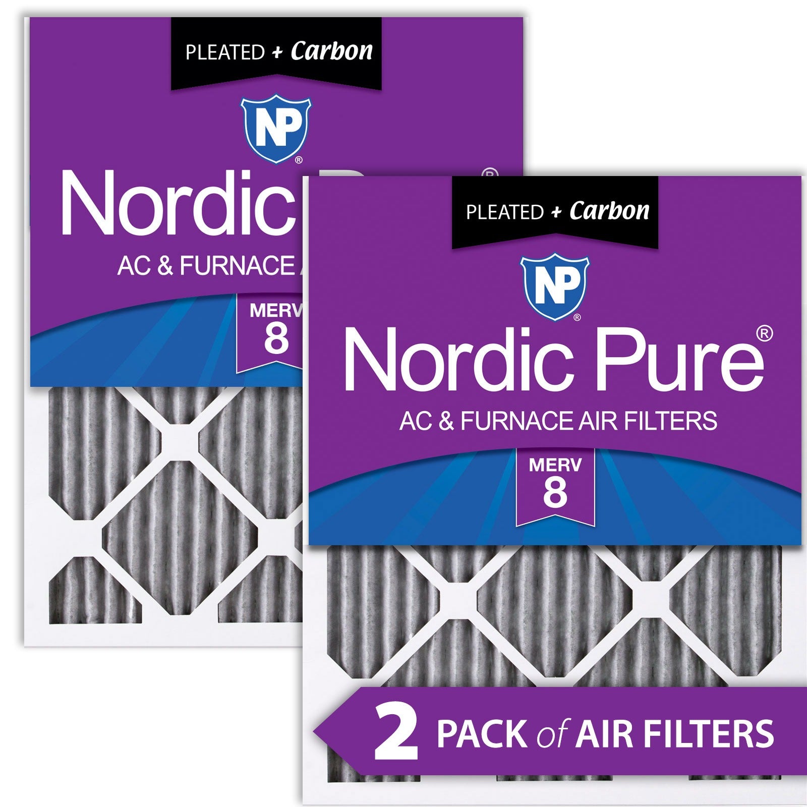 NORDIC PURE Nordic Pure 18x20x1PM8C-2 Merv 8 Pleated Carbon Filter 2pk