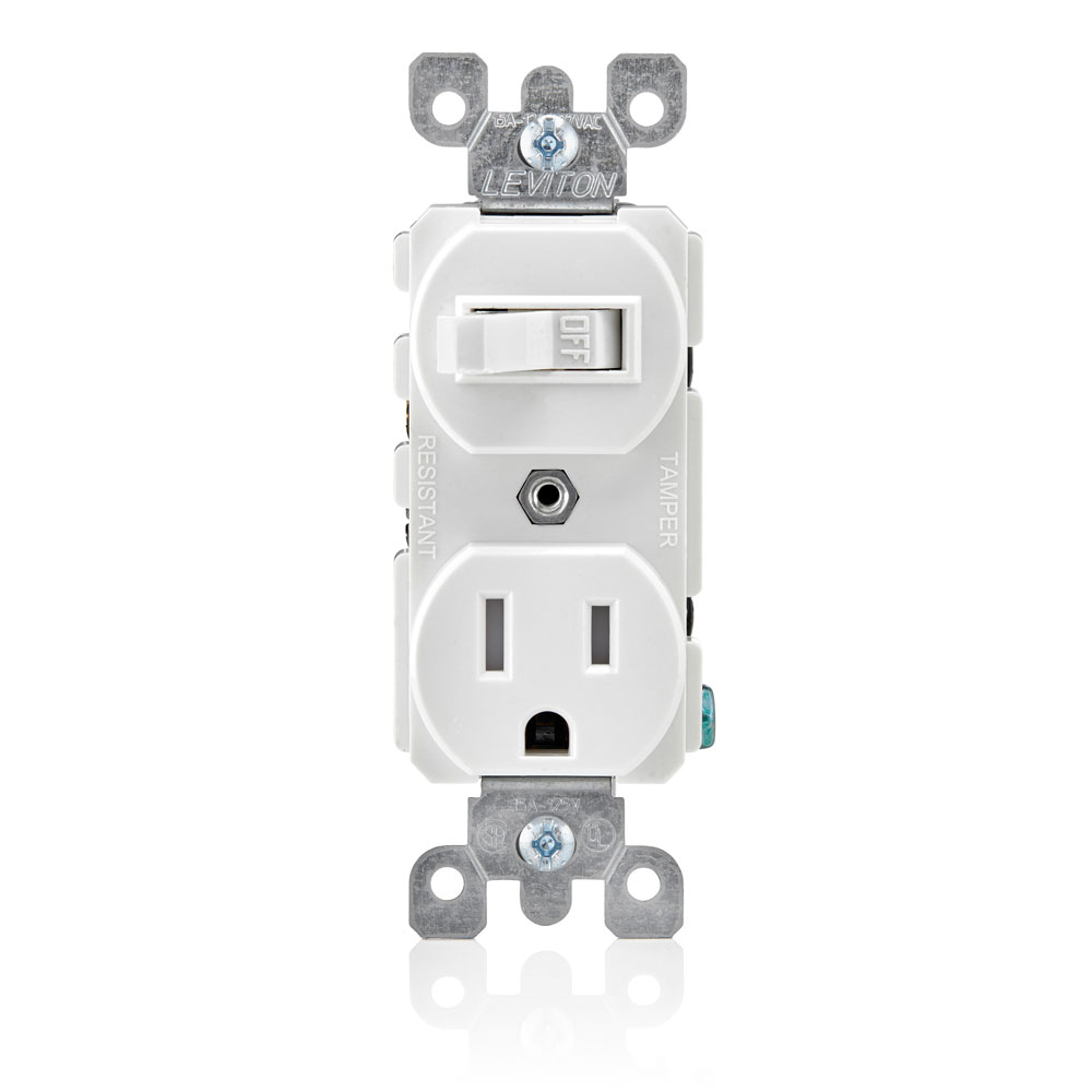 Leviton T5225-W Combination Switch and Receptacle 15A 120V