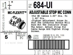 Bridgeport 684-UI Connector Adjustable Endstop MC Feeder Cable Two Screw Steel 1-1/4 Inch