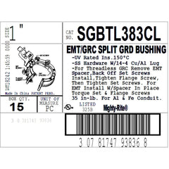 Bridgeport SGBTL383CL Split Bushing Threadless Insulated Grounding Zinc Die Cast Size 1 Inch 14-4 Lug