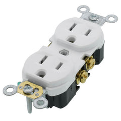 Leviton BR15-W 15 Amp, 125 Volt, Narrow Body Duplex Receptacle, Straight Blade, Commercial Grade, Self Grounding