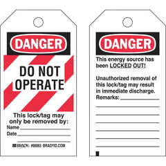 Brady 65520 Lockout Tag Danger Do Not Operate Heavy Duty Polyester 25 Pack