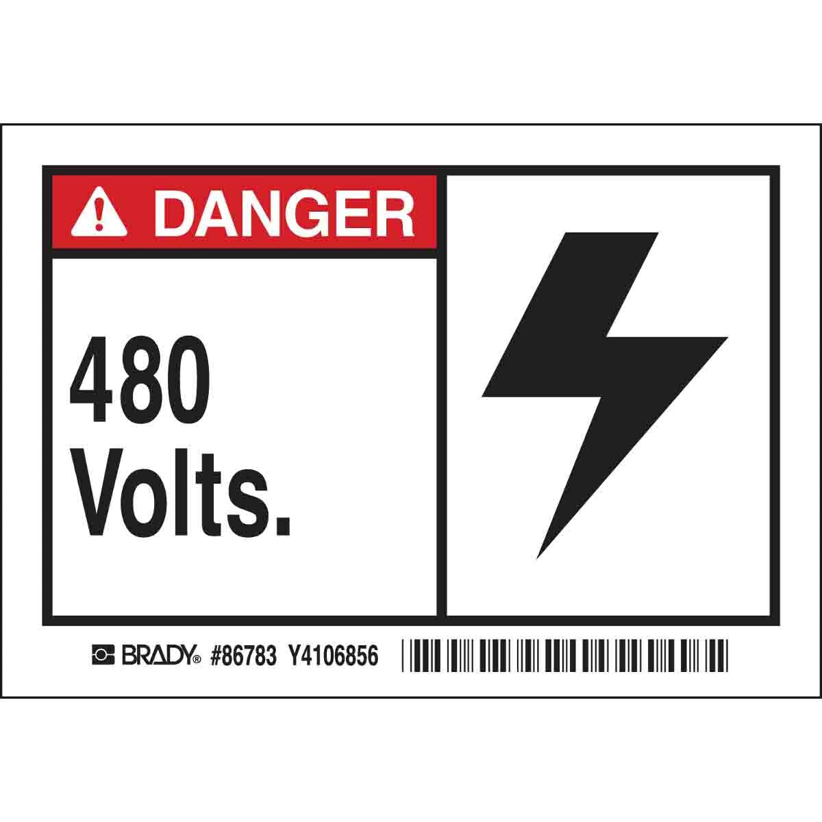 Brady 86783 DANGER 480 VOLTS Labels B302 Pack of 5 Labels