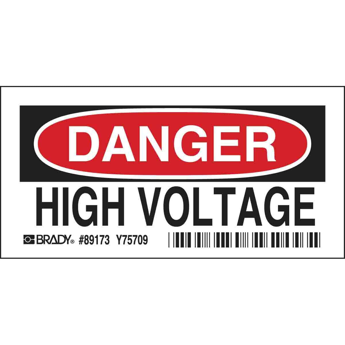 Brady 89173 DANGER HIGH VOLTAGE Sign 2.25 in H x 4.5 in W