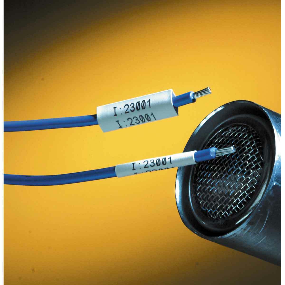 Brady PSPT-187-1-WT Wire Marker Sleeve, 1-Sided Heat Shrink, 1.015 in Length, 1 in Width, 18 to 12 AWG Wire