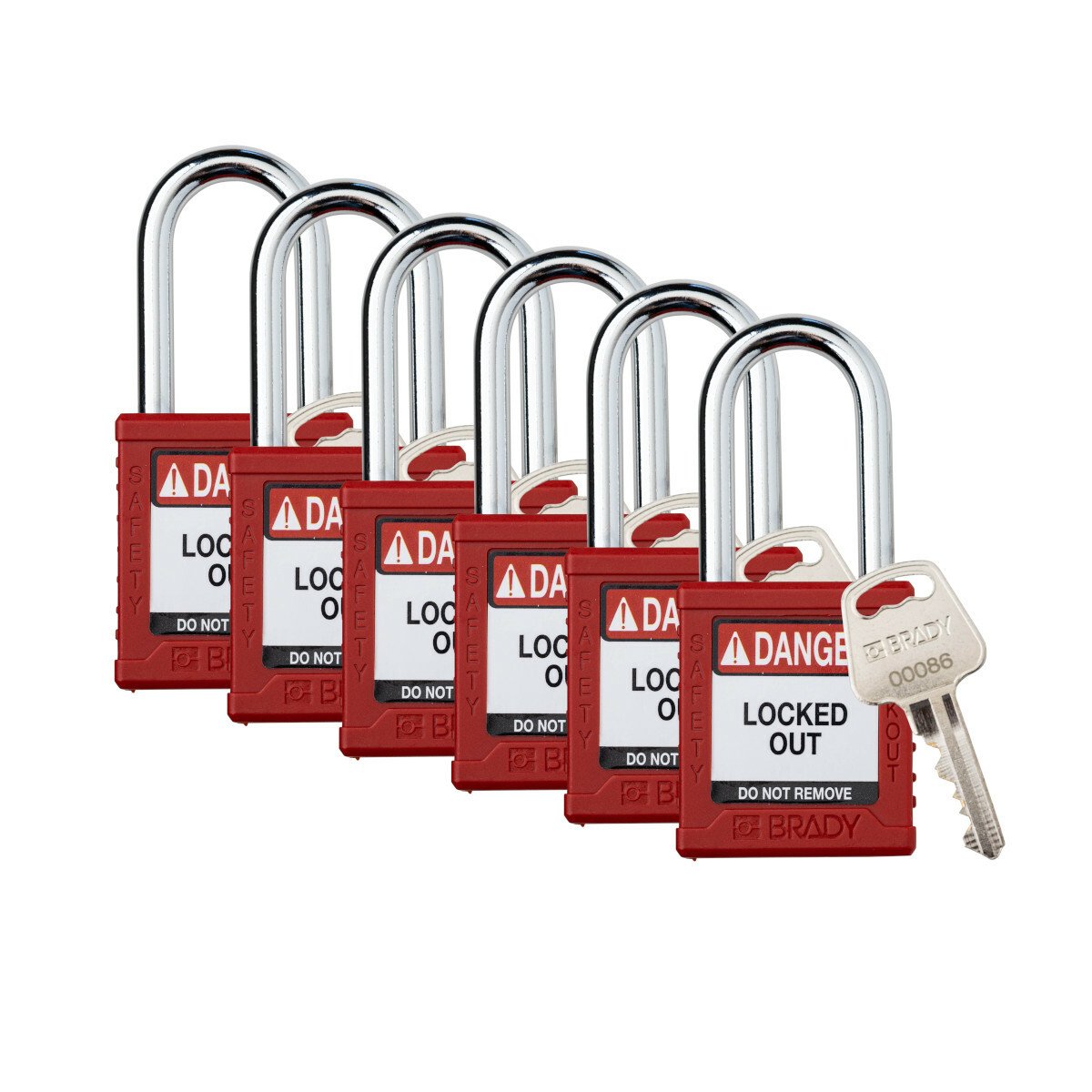 Brady SDPL-RED-38ST-KA6 Plastic Padlock 1.5 in Steel Shackle Red Keyed Alike