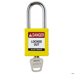 Brady SDPL-YLW-38ST-KD Plastic Padlock 1.5 in Steel Shackle KD Yellow 1PK