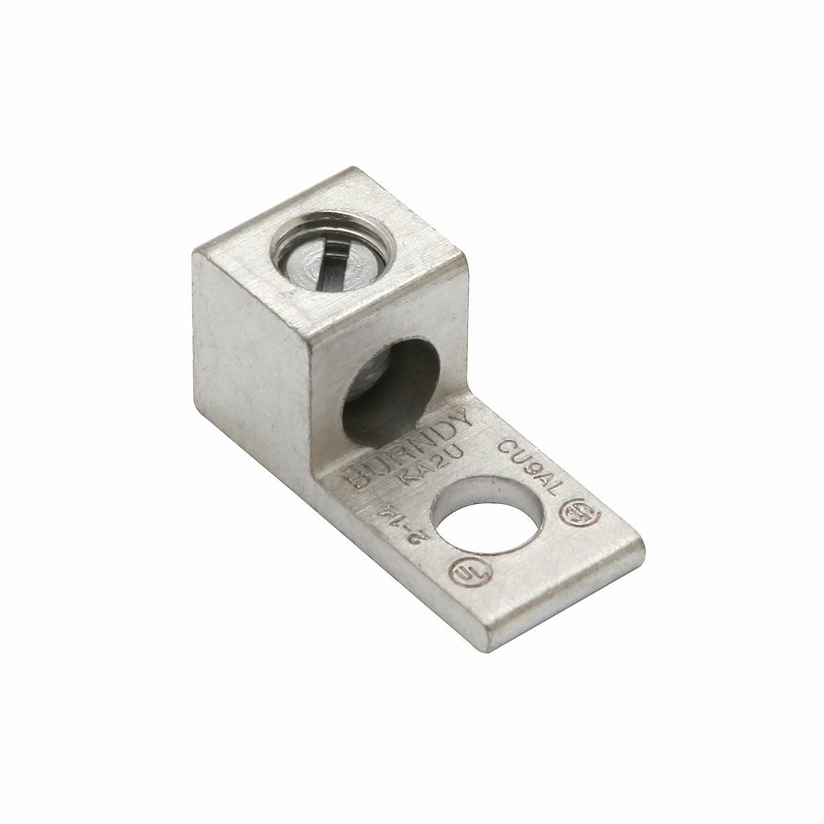 Burndy KA25U Aluminum Universal Terminal, 1 Hole, 14-1/0 AWG (Str), 1/4 Stud, 1 Screw, Al/Cu Rated