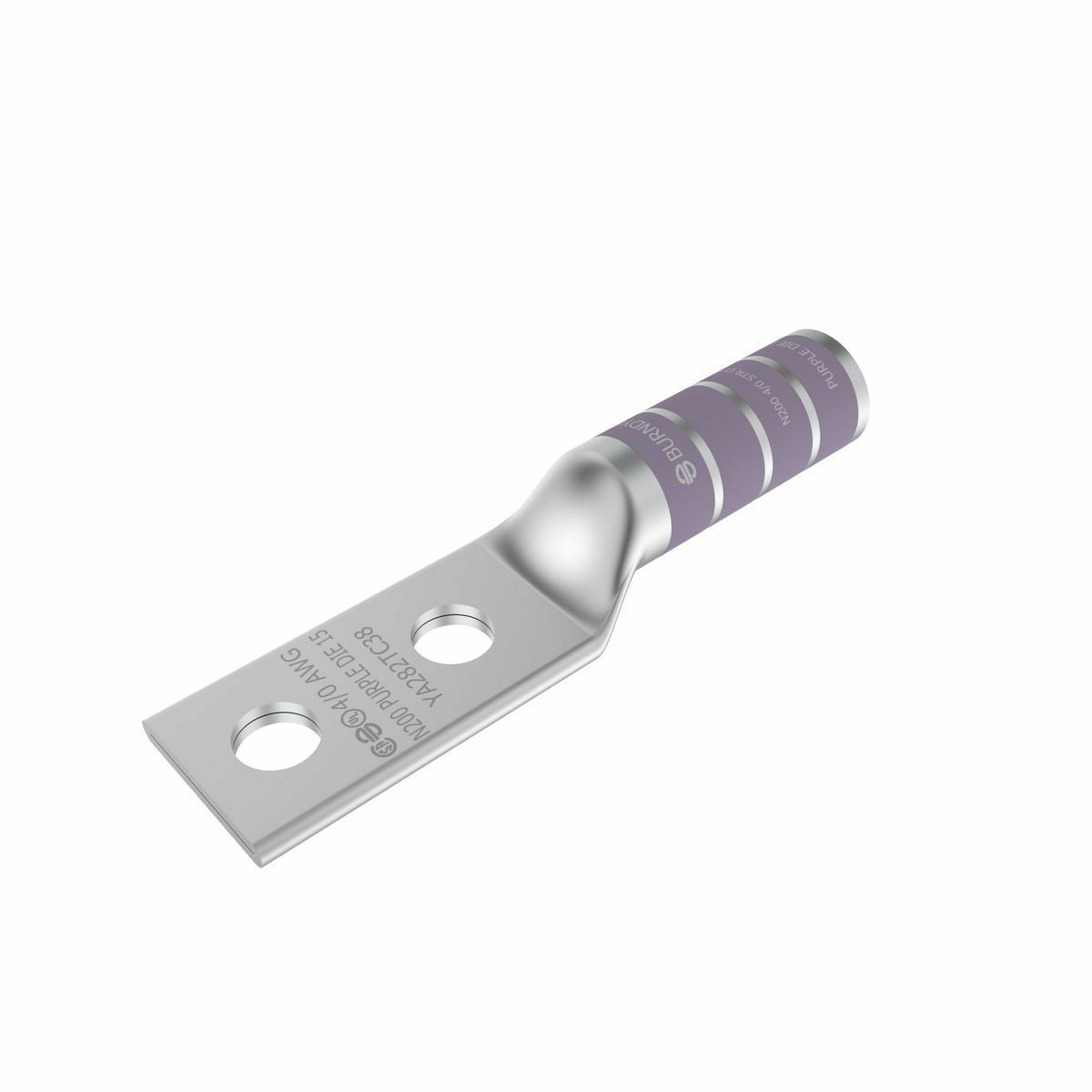 BURNDY YA282N 4/0 AWG CU, Two Hole, 1/2 Stud Size, 1-3/4 Hole Spacing, Long Barrel Internal Chamfer, Tin Plated