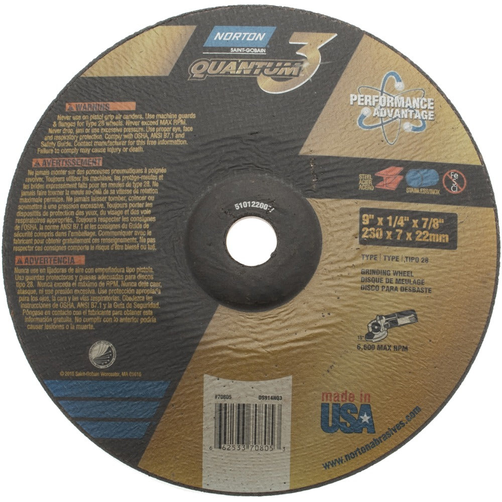 NORTON Norton 66253370805 Type 28 Grinding Wheel 9 in Ceramic