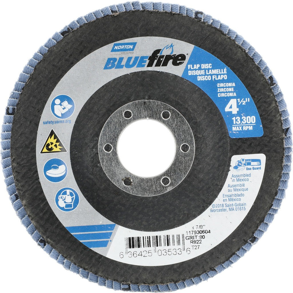 NORTON Norton 63642503533 Flap Disc 80 Grit Type 27 4.5 in