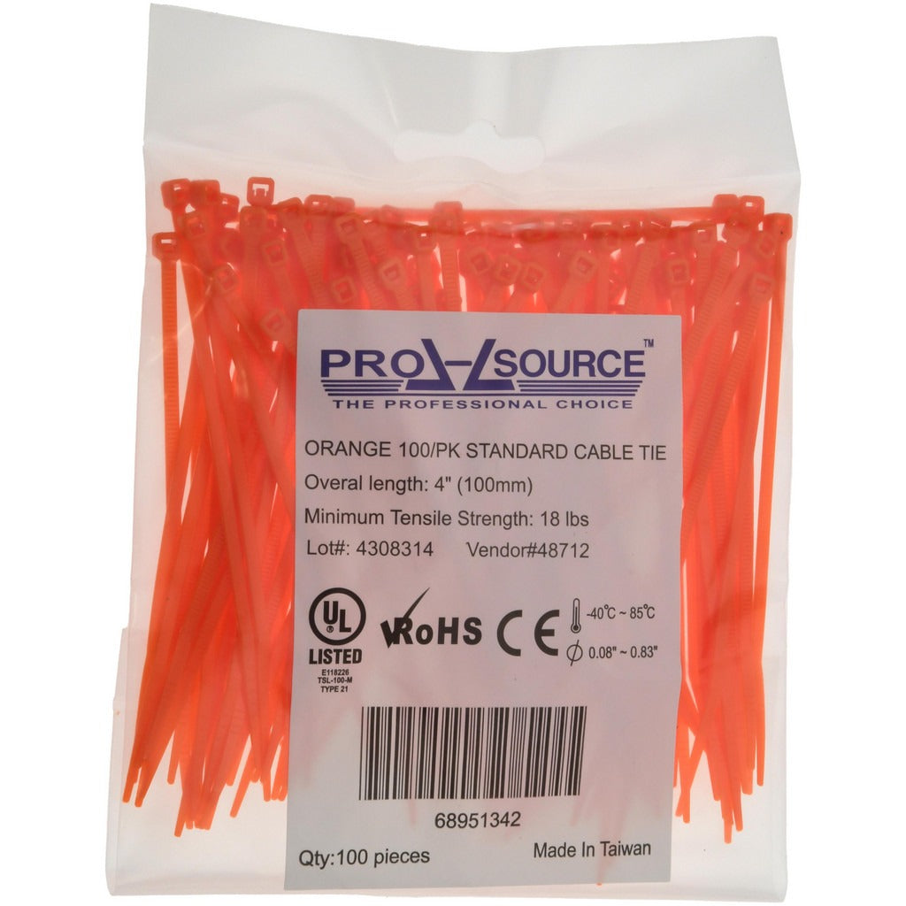 PRO-SOURCE Pro-source TSL-100-M-YO-Pro Standard Cable Tie 4in Orange 100pk