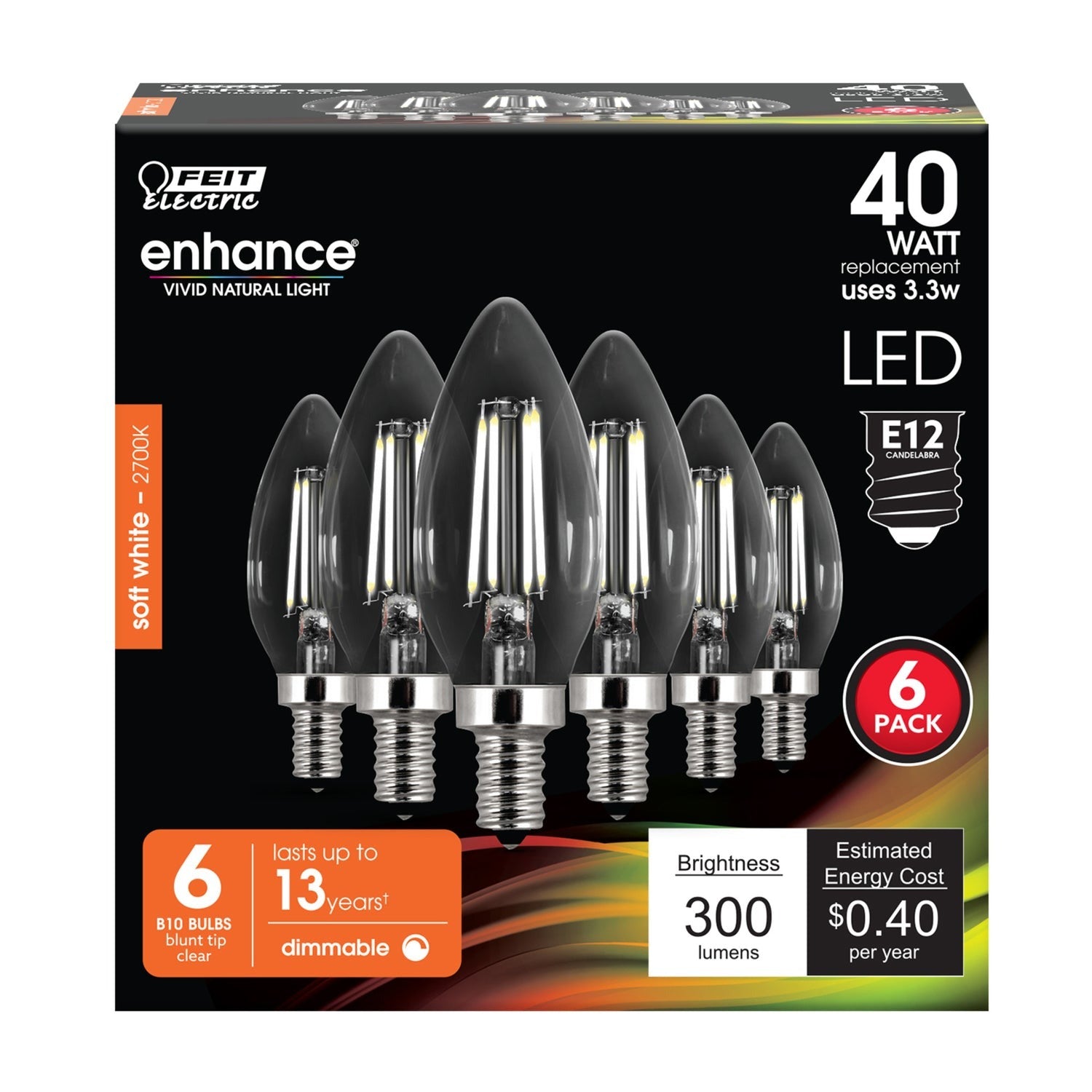 FEIT ELECTRIC Feit Electric CTC40/927CA/FIL/6 B10 LED Bulb 3.3W (6 Pack) CTC40/927CA/FIL/6