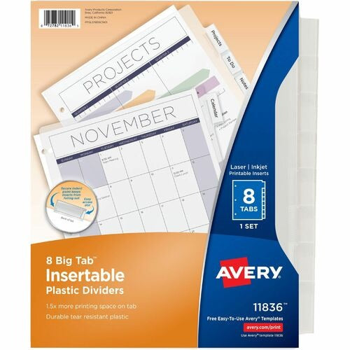 AVERY Avery AVE11836 8-tab Clear Plastic Dividers Big Tabs