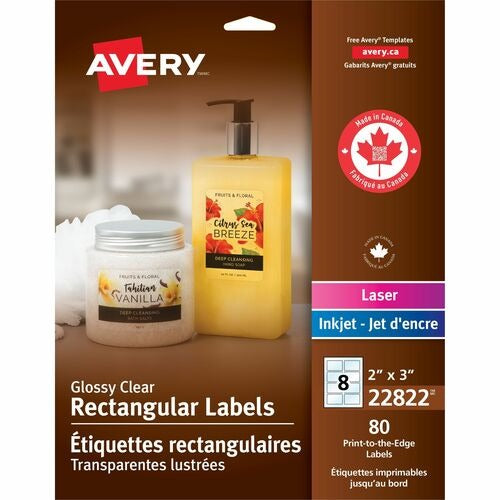 AVERY Avery AVE22822 Glossy Clear Rectangle Labels 80 Pack
