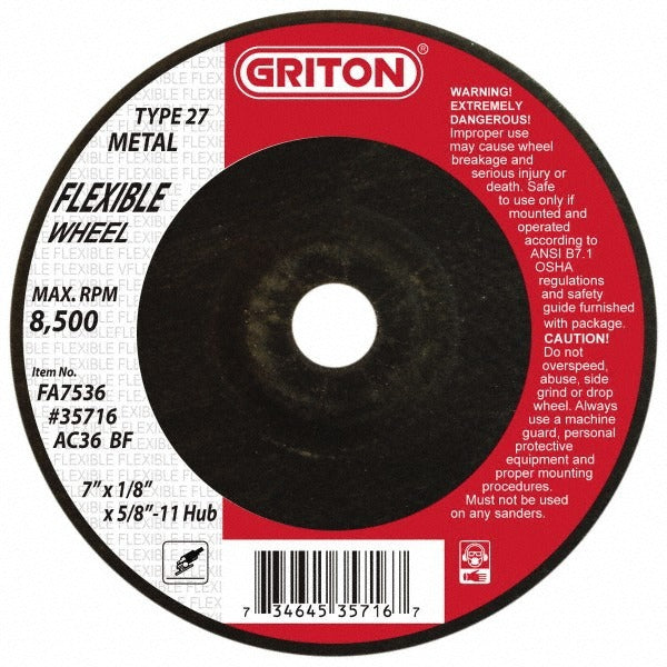 VALUE COLLECTION Value Collection FA7536 Type 27 Grinding Wheel 7in 36 Grit