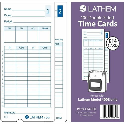 LATHEM Lathem LTHE14100 Time Cards 7 Inches Pack of 100