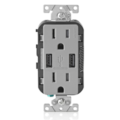 Leviton T5632-GY Combination Duplex Receptacle/Outlet and USB Charger, 15A, 125V, Gray