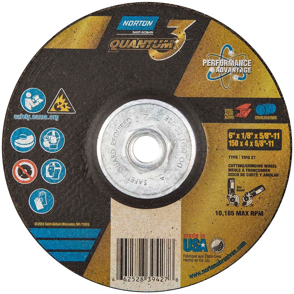 NORTON Norton 66252839427 Type 27 Grinding Wheel 6in 24 Grit