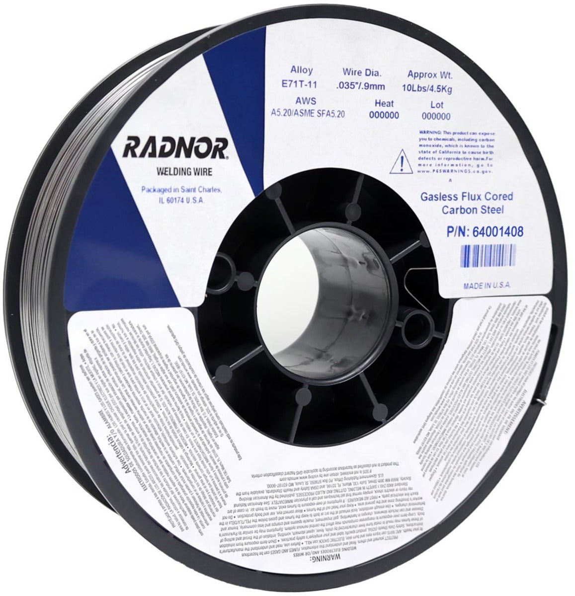 RADNOR Radnor 64001408 E71T-11 self shielded flux core welding wire 10 lb plastic spool