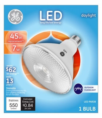 GE G E Lighting 38461 Led PAR38 Flood Bulb 7W 5000K Dimmable