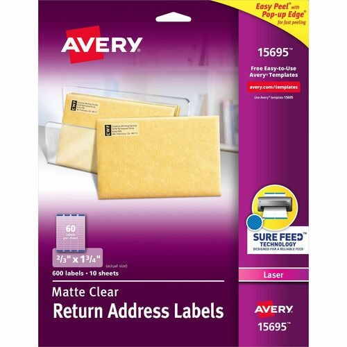 AVERY Avery AVE15695 Clear Laser Return Address Labels 600 Pack