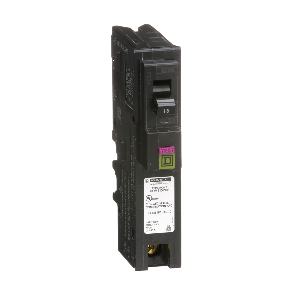 Square D HOM115PDF 1-Pole 15 Amp 120 Volt Plug-On Thermal Magnetic Miniature Circuit Breaker