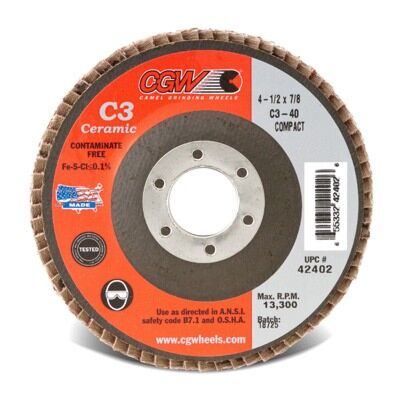 Cgw Abrasives 42405 Contaminant-Free Compact Regular Coated Abrasive Flap Disc 4-1/2 in Dia 7/8 in Center Hole 80 Grit