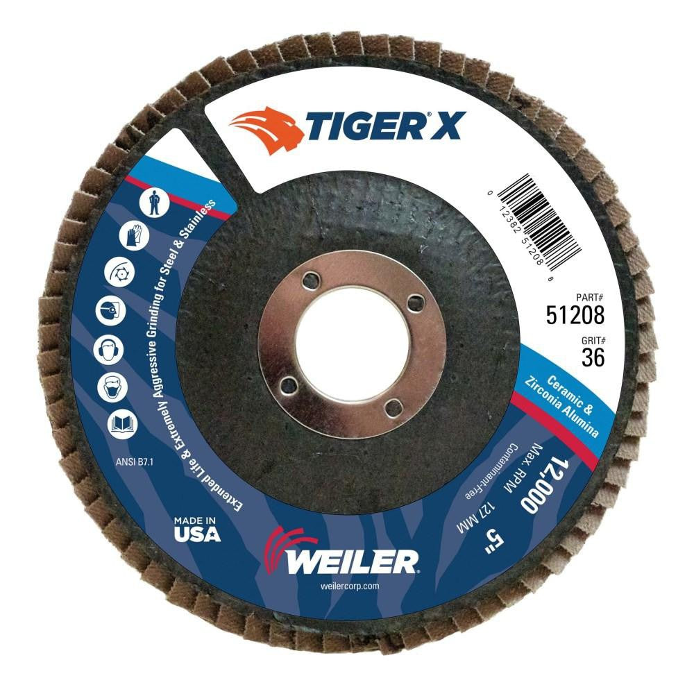 WEILER Weiler 51208 Flap Disc 36 Grit Type 29 5 Inch Zirconia