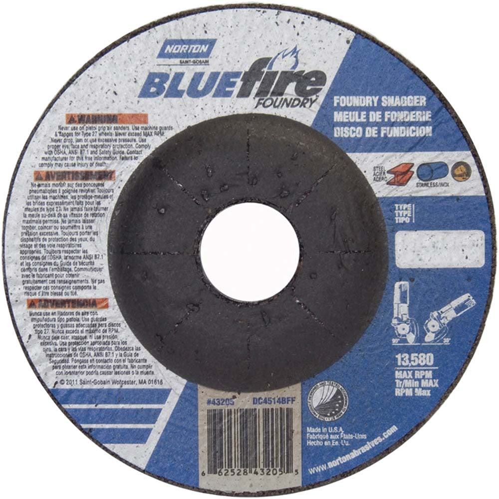 NORTON Norton 66252843205 Type 27 Grinding Wheel 4.5 in 24 Grit