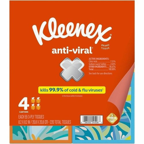 KIMBERLY-CLARK Kimberly-Clark KCC54506 Anti-viral Facial Tissue 55/Box 4 Pack Upright