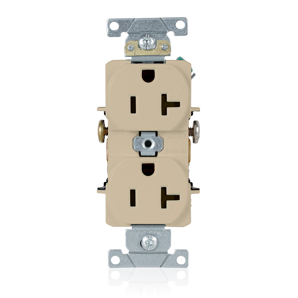 Leviton 5342-I 125 Volt 20 Amp 2-Pole 3-Wire NEMA 5-20R 1 Hp Ivory Thermoplastic Nylon Straight Blade Duplex Receptacle