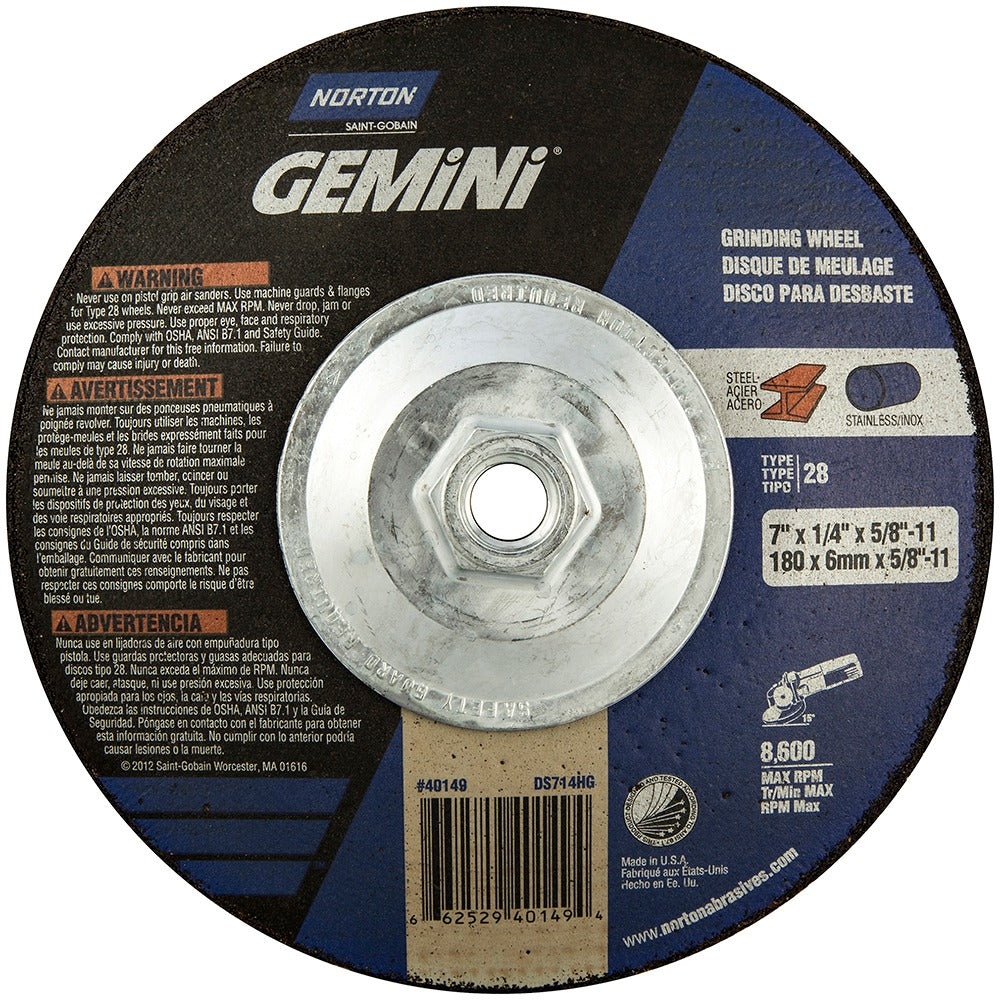 NORTON Norton 66252940149 Type 28 Grinding Wheel 7 in 24 Grit