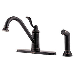 Pfister LG34-4PY0 Professional Grade Kitchen Faucet, Portland, 1.8 gpm Flow Rate, 8 in Center, 360 deg Swivel Spout, Tuscan Bronze