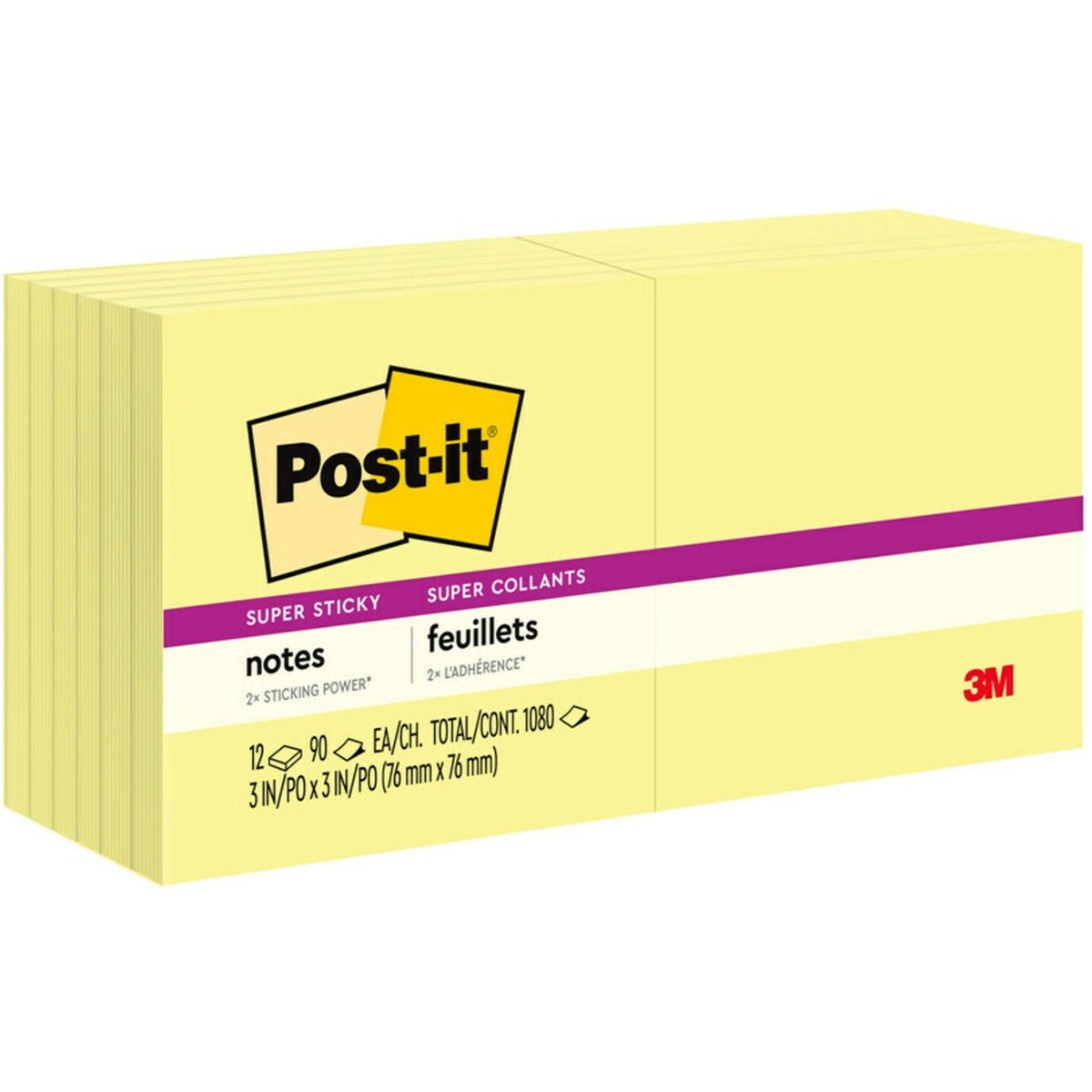 3M 3M MMM65412SSCY Super Sticky Notes 3 x 3 (12 Pack)