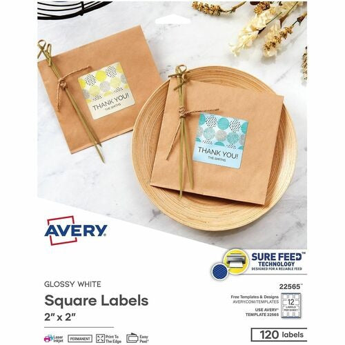 AVERY Avery AVE22565 Glossy White Square Labels 120 Pack