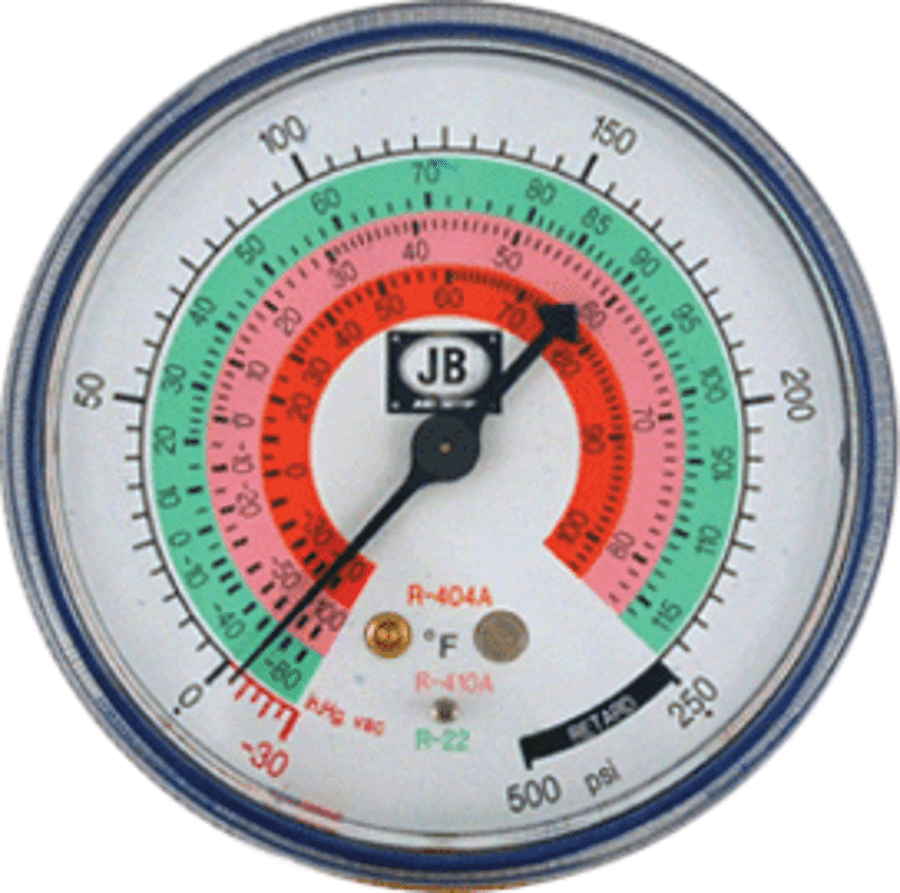 JB Industries M2-435 Pressure Gauge 2-1/2 Dial 1/8 MPT 500 psi R22/R134A/R404A