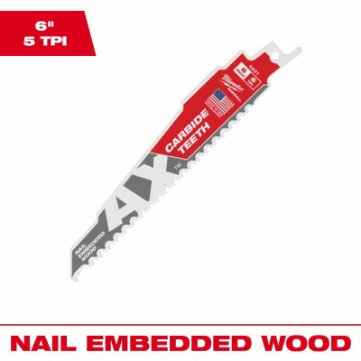 MILWAUKEE Milwaukee 48-00-5221 6 Inch 5 Tpi Carbide Ax Reciprocating Blade