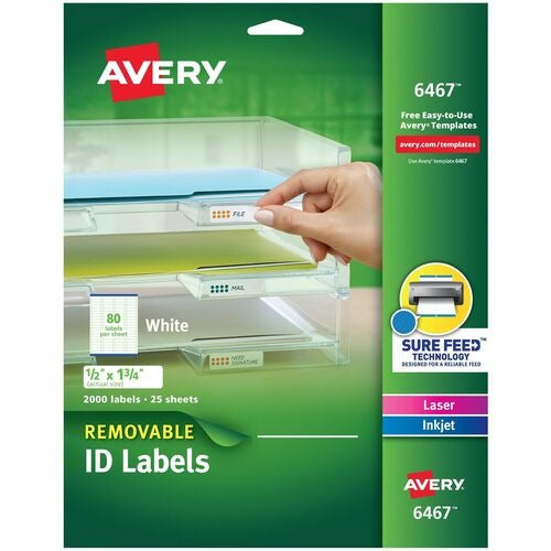AVERY Avery AVE6467 Removable White Labels 0.5x1.75 in 2000 Pk